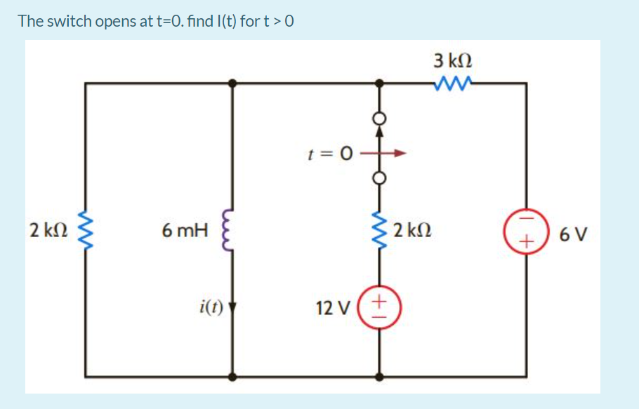 Solved The switch opens at t=0. find I(t) fort > 0 3 ΚΩ w | Chegg.com