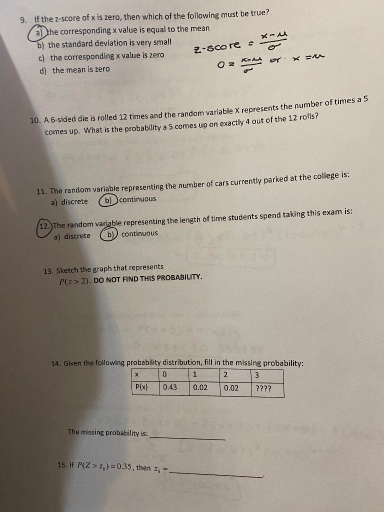 Solved Part 2: For the following questions circle your | Chegg.com