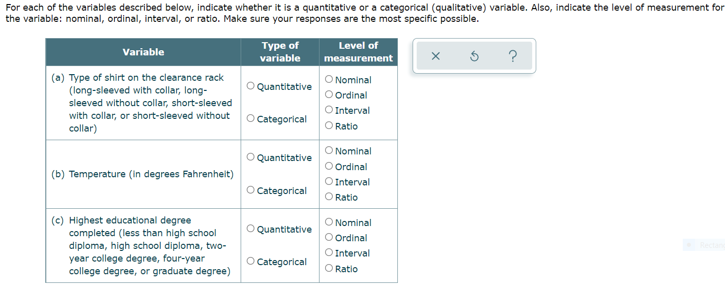 Solved For each of the variables described below, indicate | Chegg.com