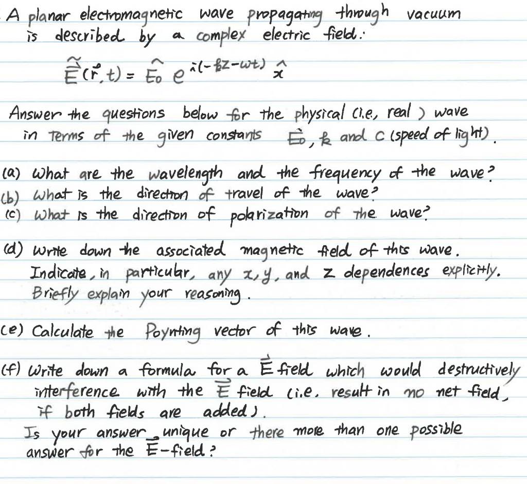 Solved A planar electromagnetic wave propagating through | Chegg.com