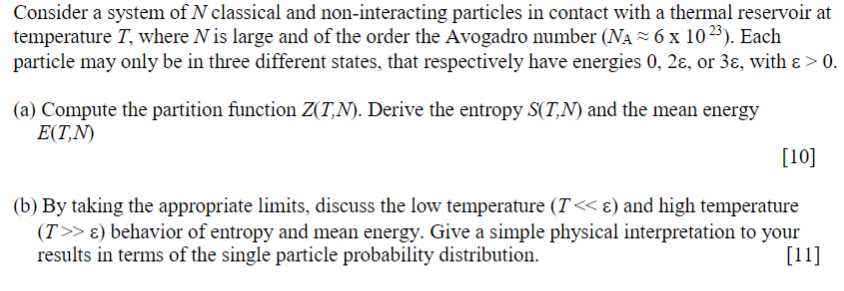 Solved Consider A System Of N Classical And Non-interacting | Chegg.com