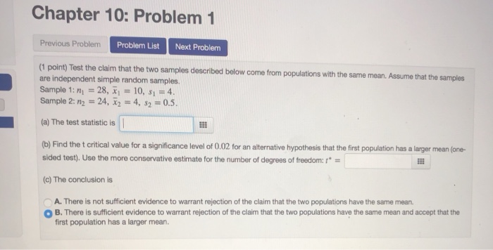 Solved Chapter 10: Problem 1 Previous Problem Problem List | Chegg.com