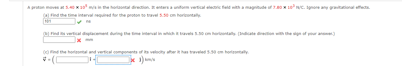 Solved A proton moves at 5.40 x 105 m/s in the horizontal | Chegg.com