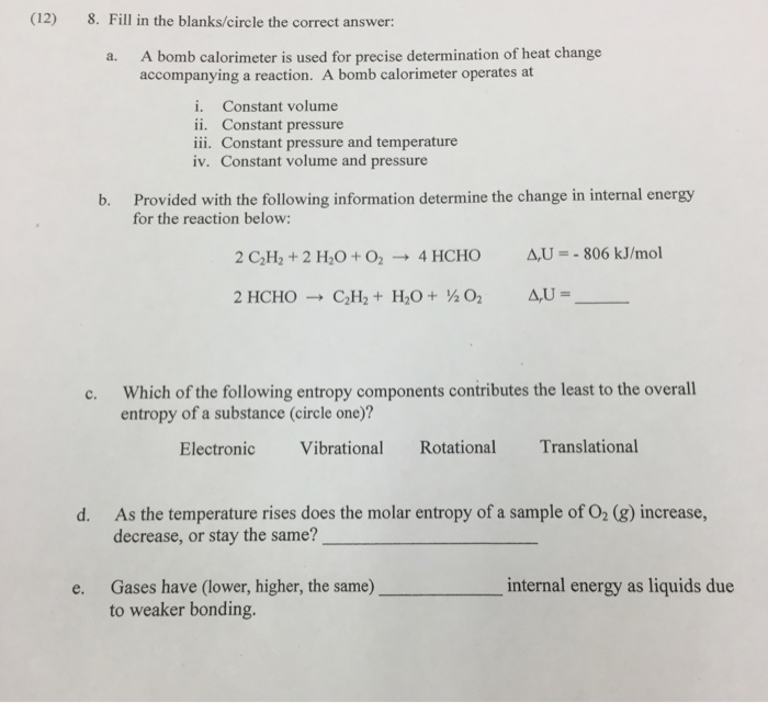 Solved A A Bomb Calorimeter Is Used For Precise Chegg