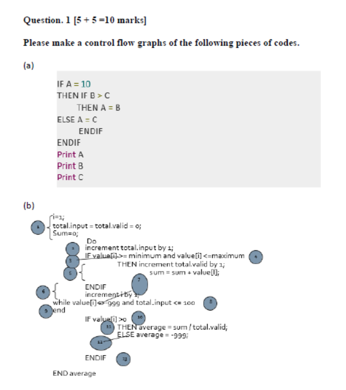 Solved Question. 1 [5+5=10 marks] Please make a control flow | Chegg.com