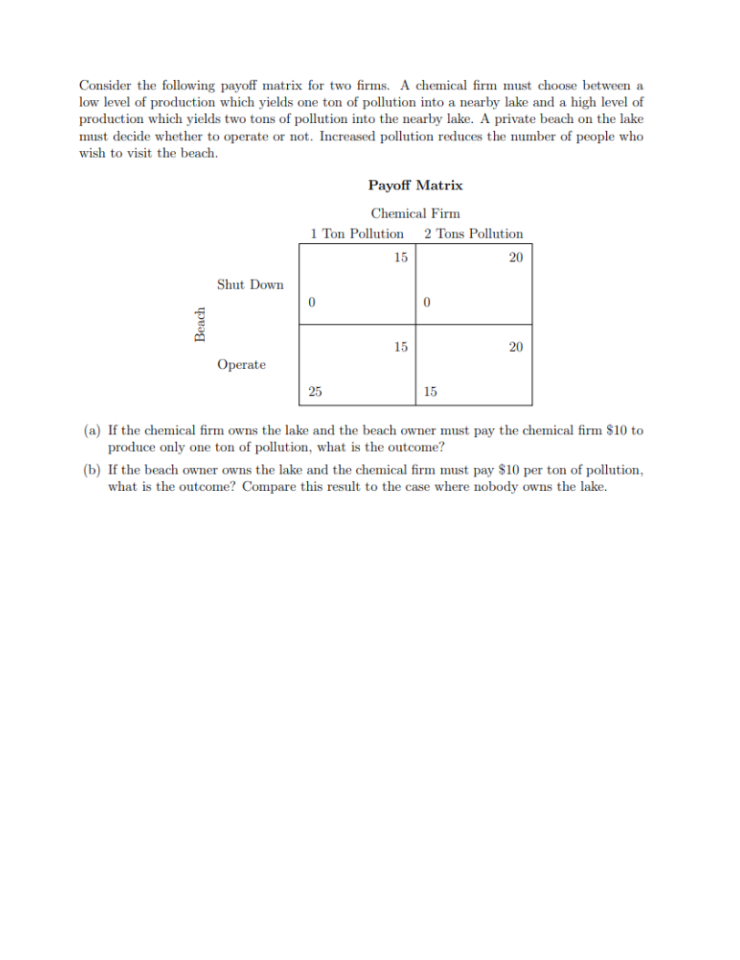 Solved Consider the following payoff matrix for two firms. A | Chegg.com