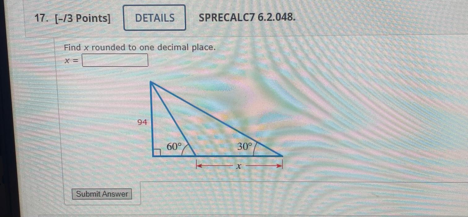 Solved Find x rounded to one decimal place. | Chegg.com
