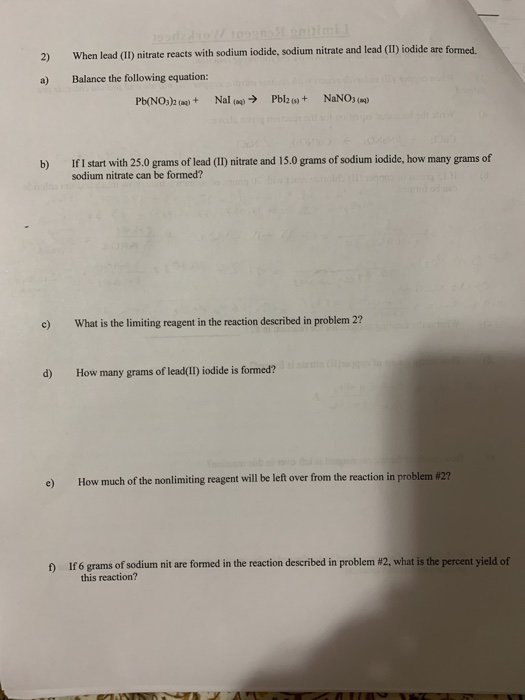 Solved 2) When lead (I) nitrate reacts with sodium iodide,