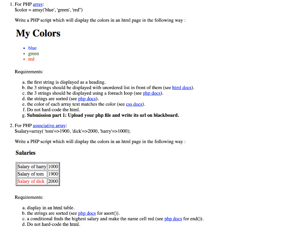 Solved 1. For PHP array: $color = array('blue', 'green', | Chegg.com