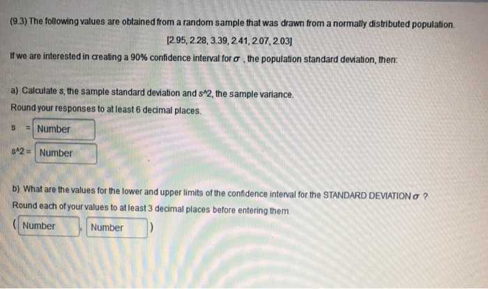 Solved (9.3) The following values are obtained from a random | Chegg.com