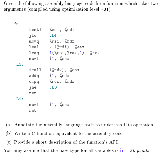 Given the following assembly language code for a | Chegg.com
