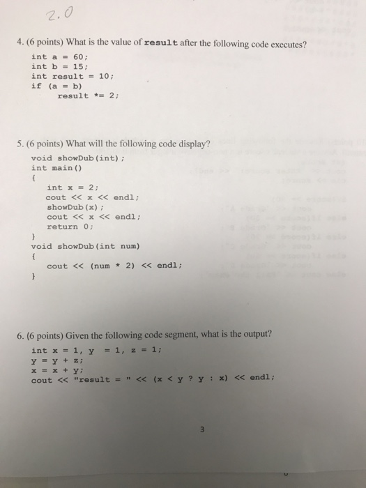 Solved 2 0 4. (6 points) What is the value of result after | Chegg.com