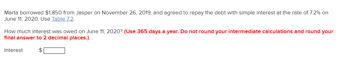 Solved Marta borrowed $1,850 from Jasper on November 26, | Chegg.com