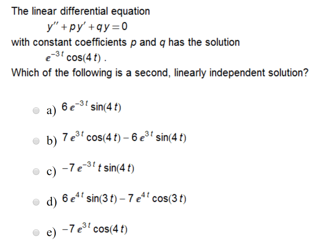 Solved The linear differential equation with constant | Chegg.com