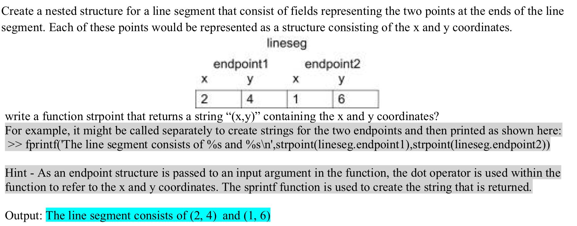 Solved X Create a nested structure for a line segment that | Chegg.com