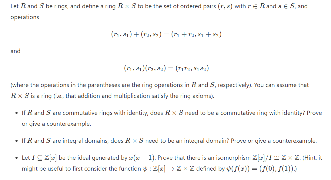 Solved Let R and S be rings, and define a ring R x S to be | Chegg.com