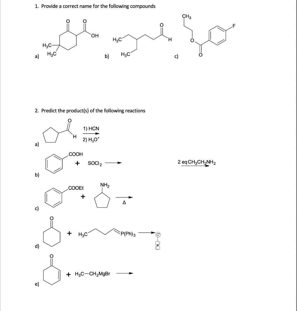 Solved 1. Provide a correct name for the following compounds | Chegg ...