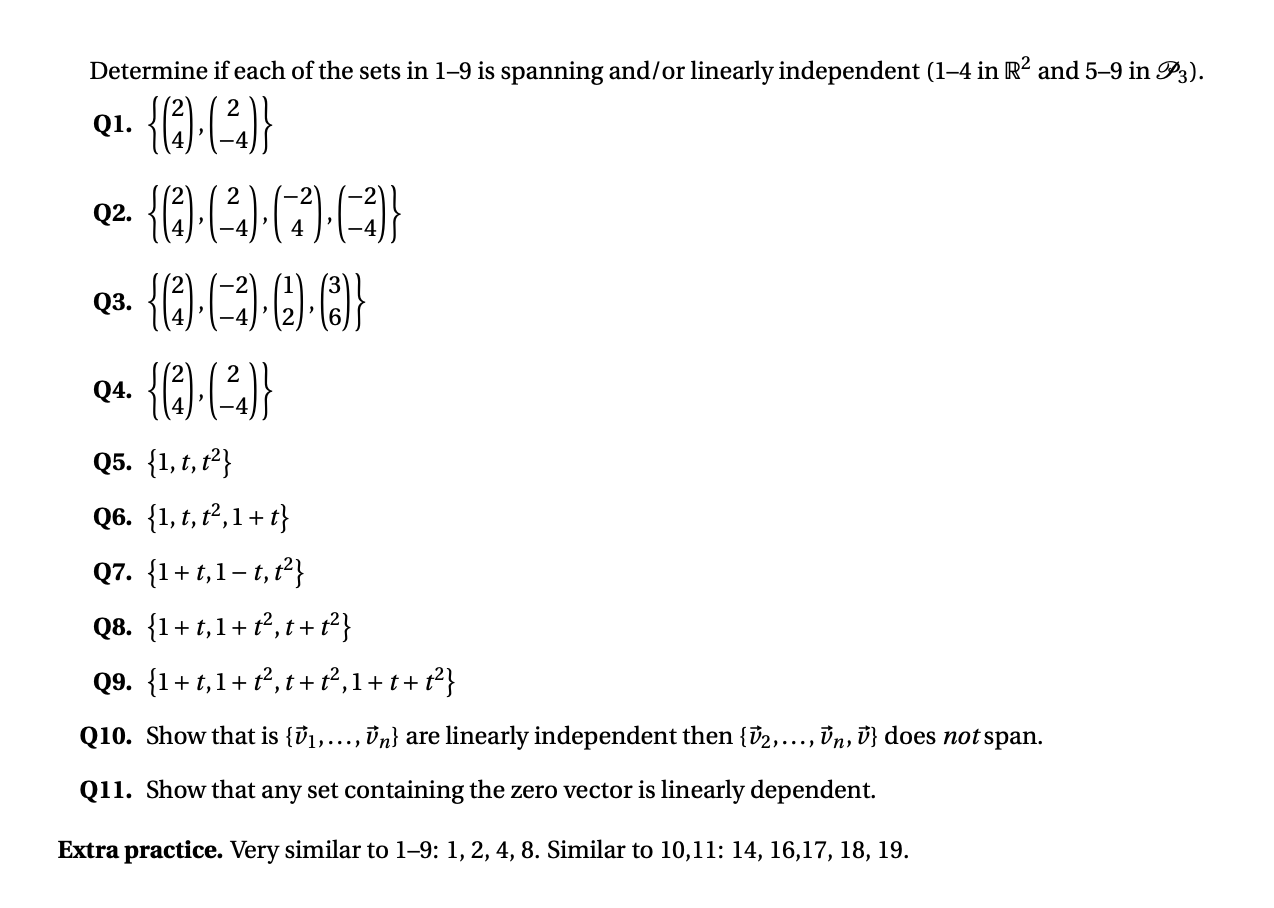 Solved Determine if each of the sets in 1-9 is spanning | Chegg.com