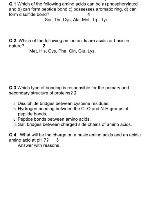 Solved Q.1 Which of the following amino acids can be a) | Chegg.com