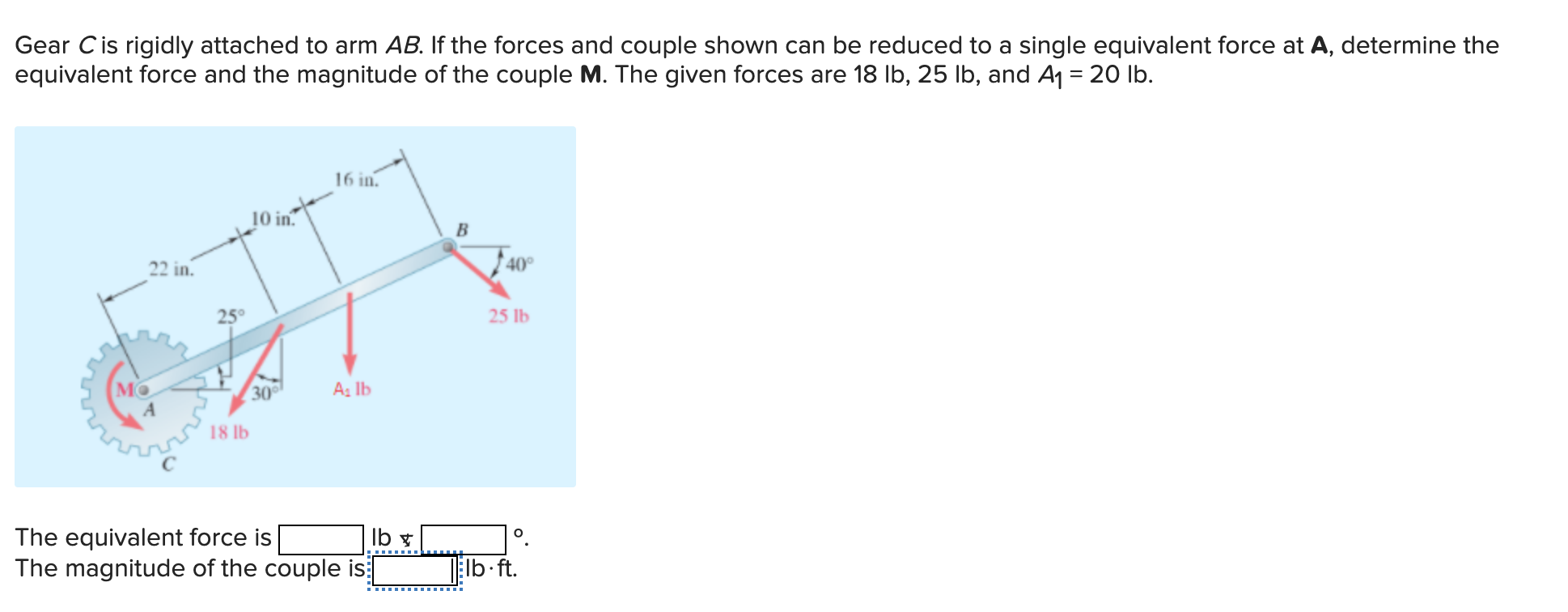 Solved Gear C is rigidly attached to arm AB. If the forces | Chegg.com