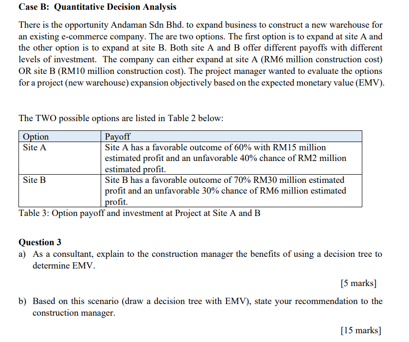 Solved Case B: Quantitative Decision Analysis There Is The | Chegg.com