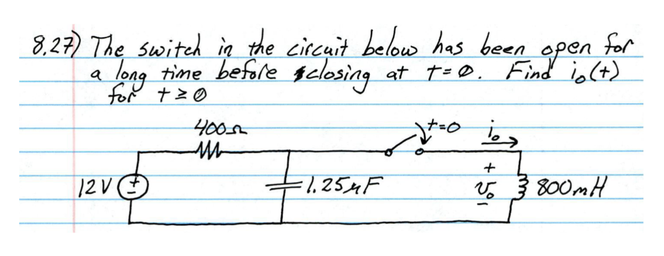 Solved 8,27) The switch in the circuit below has been for | Chegg.com