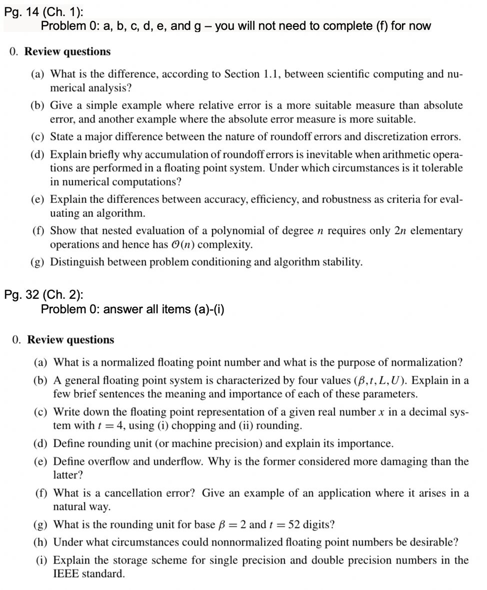 Pg. 14 (Ch. 1): Problem 0: a, b, c, d, e, and g - you will not need to complete (f) for now 0. Review questions (a) What is t