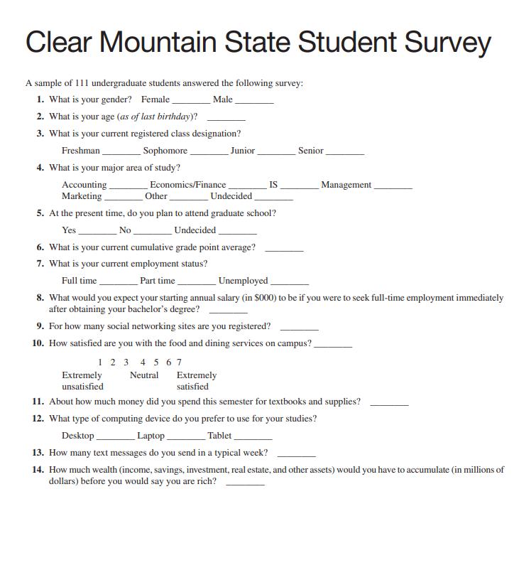 Solved Clear Mountain State Student Survey The student news | Chegg.com