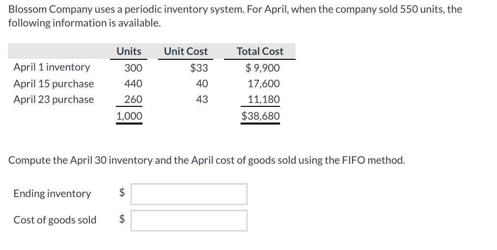 Solved Blossom Company uses a periodic inventory system. For | Chegg.com