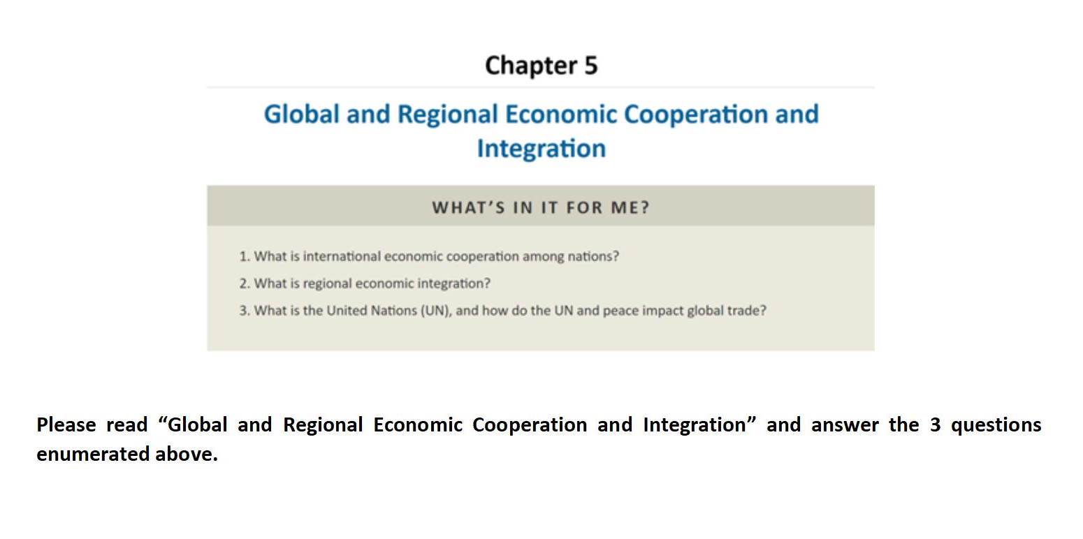 Solved Chapter 5 Global and Regional Economic Cooperation | Chegg.com