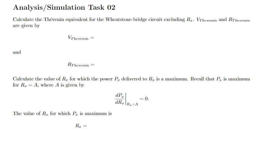 Solved Analysis/Simulation Task 02 Calculate the Thévenin | Chegg.com