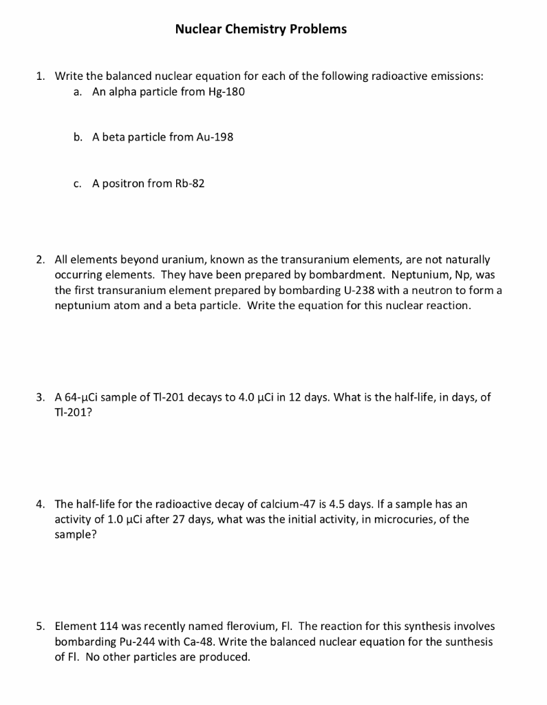 Solved Nuclear Chemistry Problems 1. Write the balanced | Chegg.com