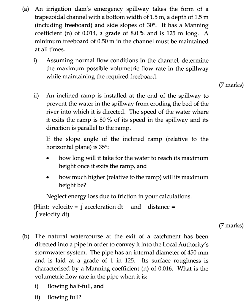 Solved (a) An irrigation dam's emergency spillway takes the | Chegg.com