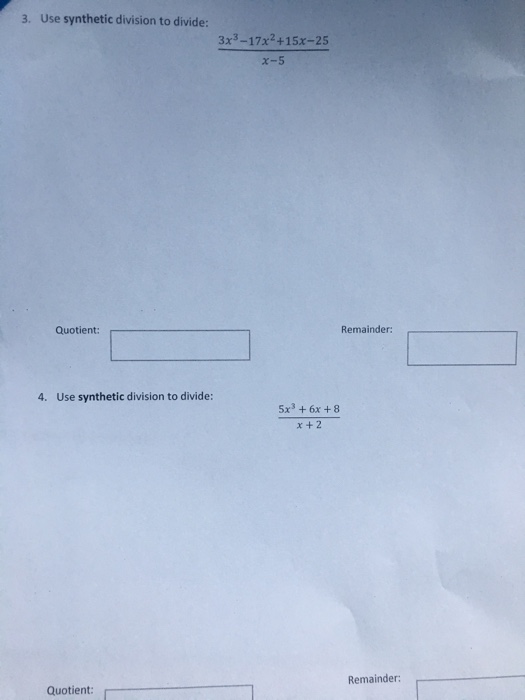 Solved Use Synthetic Division To Divide 3x 3 17x 2 15x Chegg