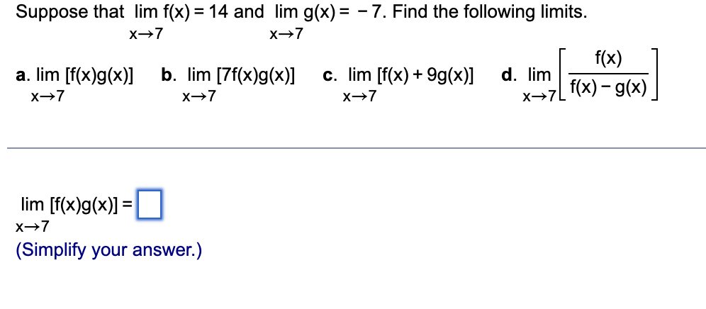 Solved Suppose That Limx→7fx14 And Limx→7gx−7 Find 2008