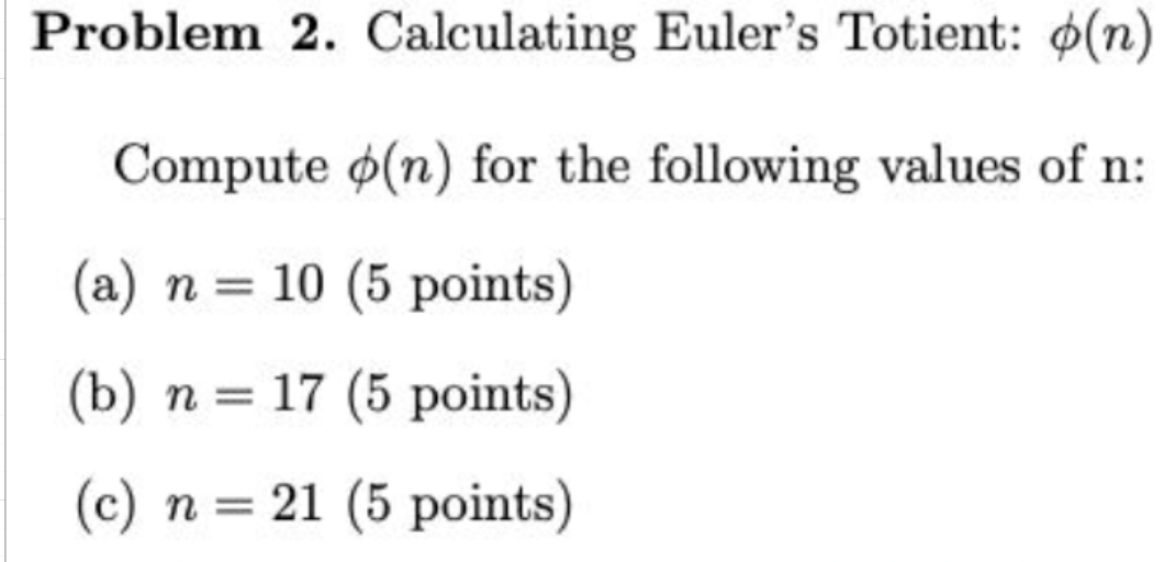 Solved Problem 2. ﻿Calculating Euler's Totient: φ(n)Compute | Chegg.com