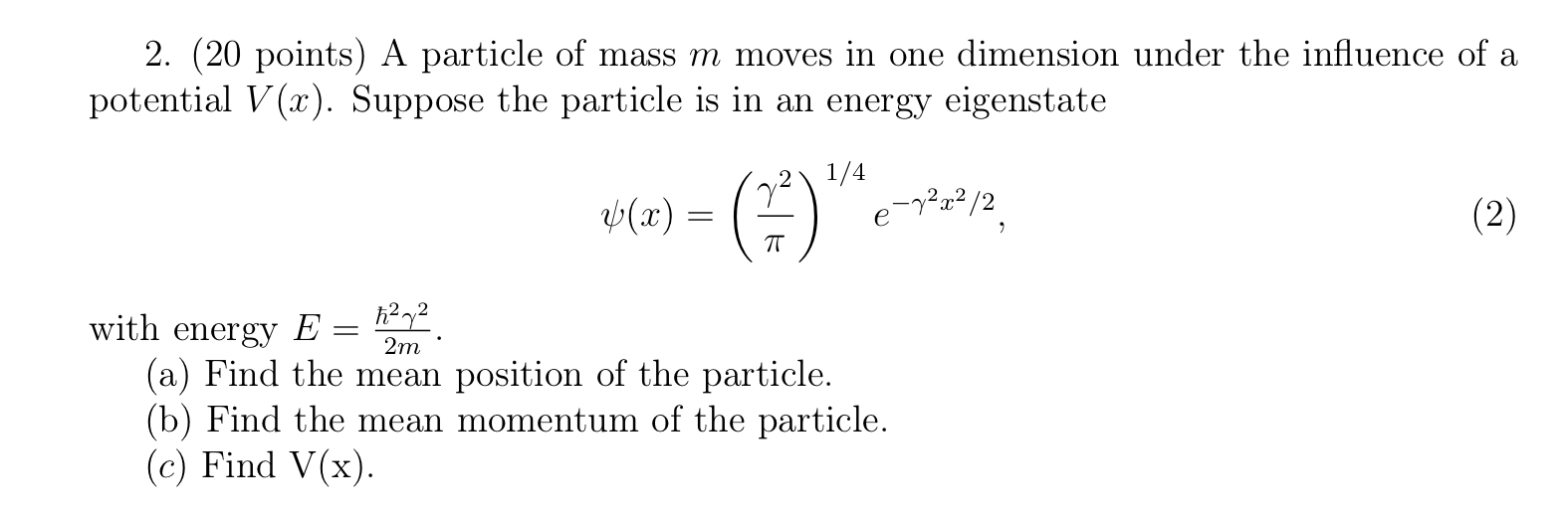 Solved 2 Points A Particle Of Mass M Moves In One D Chegg Com