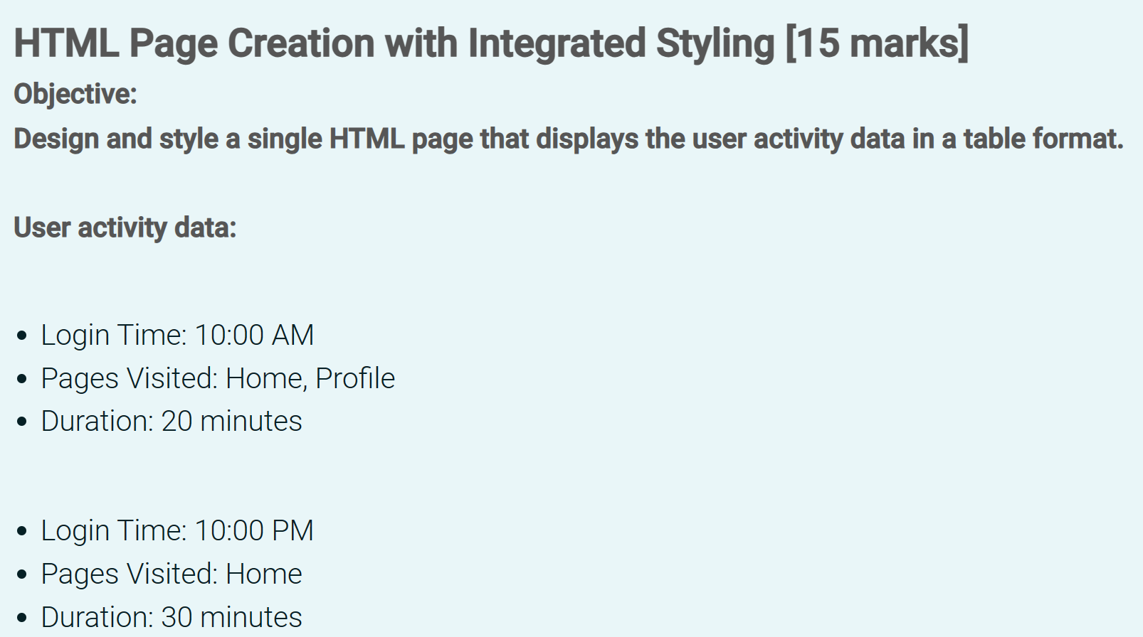 Solved HTML Page Creation with Integrated Styling [15 marks]