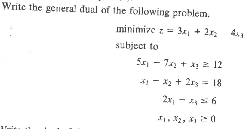 Solved Write the general dual of the following problem. | Chegg.com