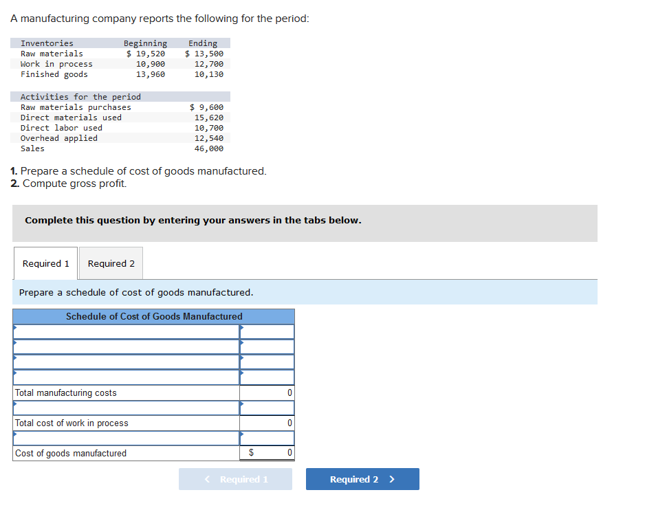 Solved A manufacturing company reports the following for the | Chegg.com