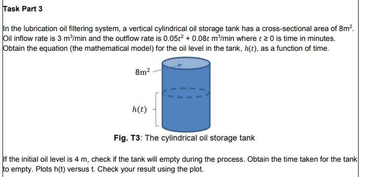 Solved Task Part 3 in the lubrication oil filtering system, | Chegg.com
