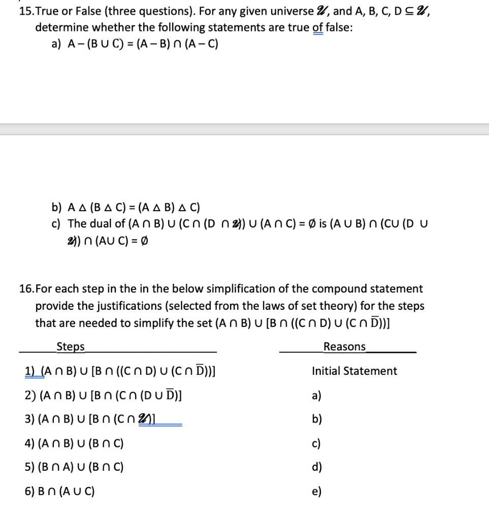 Solved 15 True Or False Three Questions For Any Given