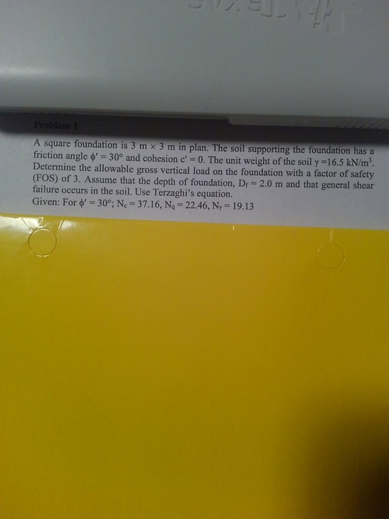 Solved Problem 1 A Square Foundation Is 3 M X 3 M In Plan. | Chegg.com
