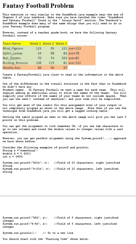 Solved Fantasy Football Problem near the end of Thin | Chegg.com