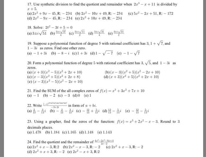 Solved 17. Use synthetic division to find the quotient and | Chegg.com