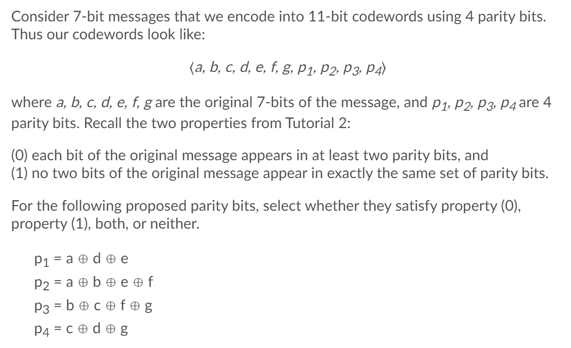 Solved Consider 7-bit messages that we encode into 11-bit | Chegg.com