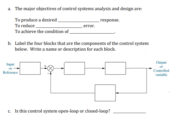 Solved A. The Major Objectives Of Control Systems Analysis | Chegg.com