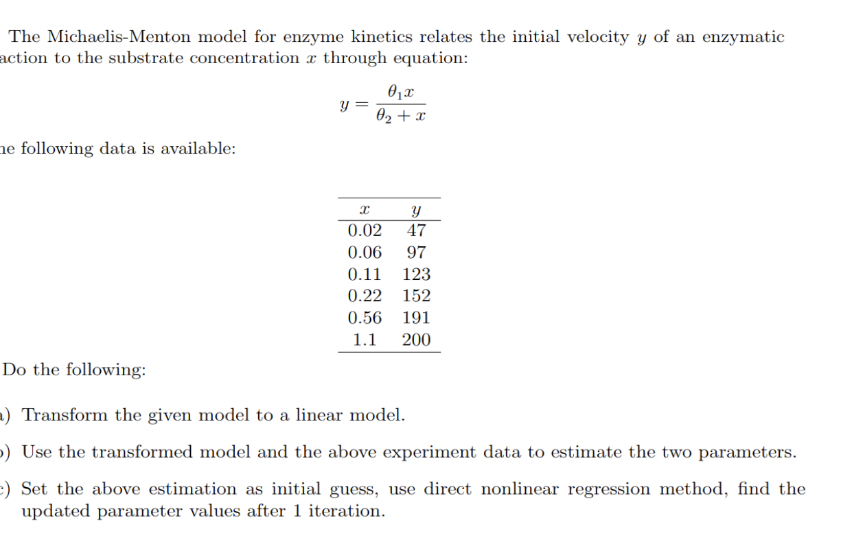 Solved The MichaelisMenton model for enzyme