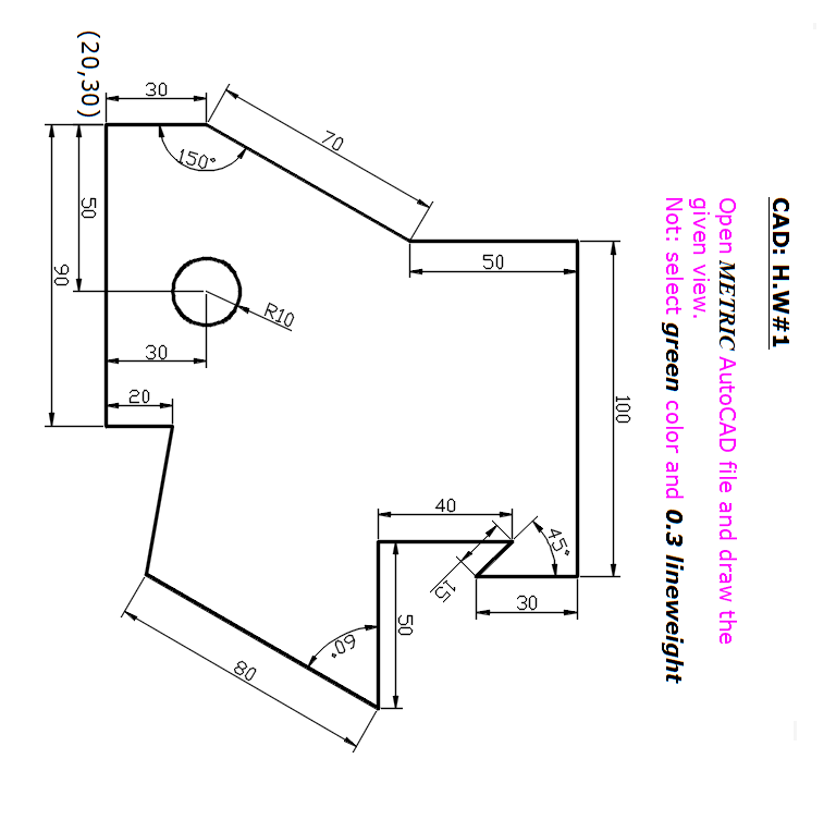 Solved CAD: H.W#1 Open METRIC AutoCAD file and draw the | Chegg.com