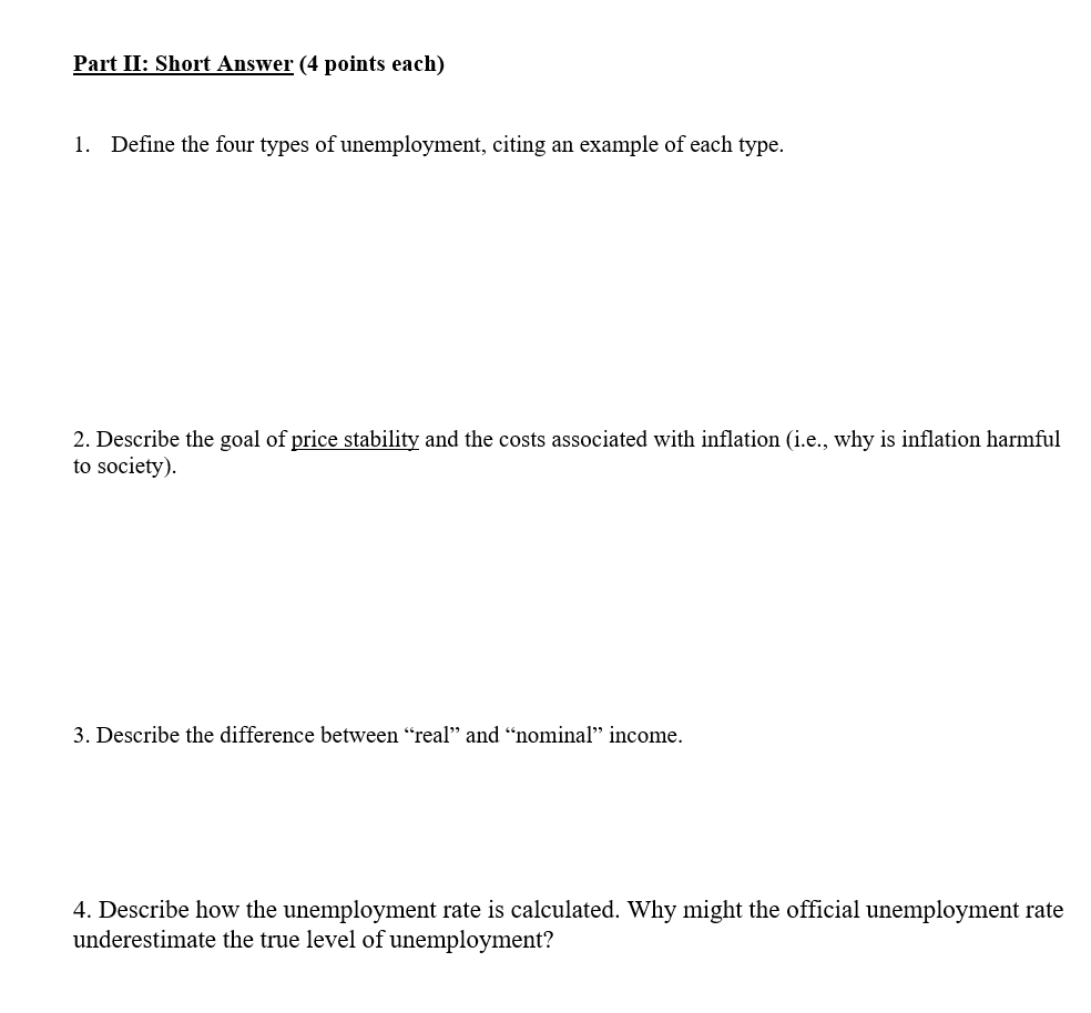 Solved 1. Define the four types of unemployment, citing an
